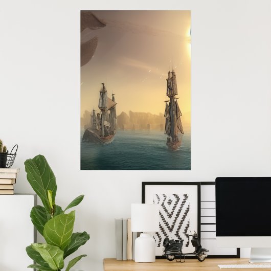 De schepen op het zee | AI Art Poster (Thuiskantoor)