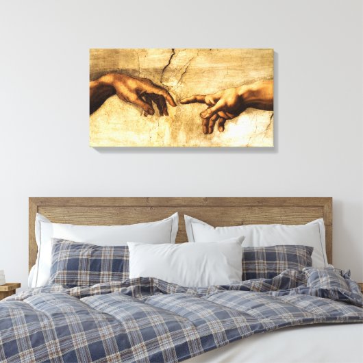 De schepping van Adam. God's hand. Michelangelo Canvas Afdruk (Insitu (Slaapkamer))