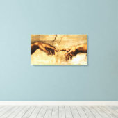 De schepping van Adam. God's hand. Michelangelo Canvas Afdruk (Insitu (Houten vloer))