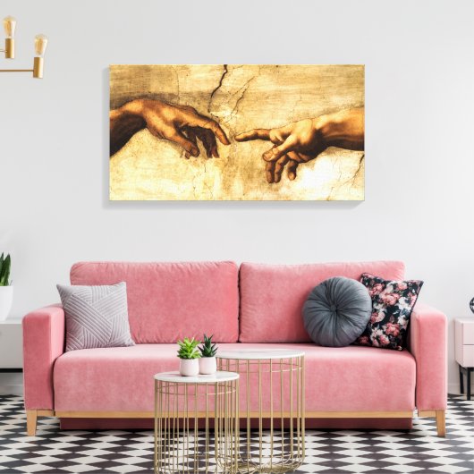 De schepping van Adam. God's hand. Michelangelo Canvas Afdruk (Insitu (Woonkamer))