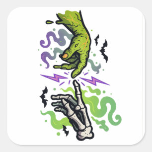 De schepping van Adam - Halloween Cartoon Parodie Vierkante Sticker