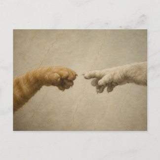 De Schepping van Adam Katten Renaissance Parodie K Briefkaart