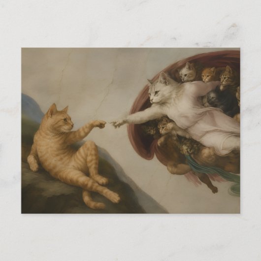 De Schepping van Adam Katten Renaissance Parodie K Briefkaart (Voorkant)