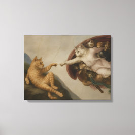 De Schepping van Adam Katten Renaissance Parodie K Canvas Afdruk