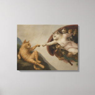 De Schepping van Adam Katten Renaissance Parodie K Canvas Afdruk
