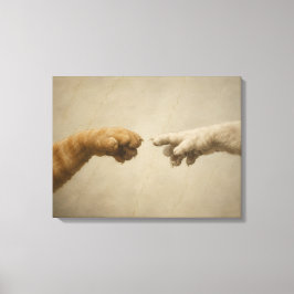 De Schepping van Adam Katten Renaissance Parodie K Canvas Afdruk