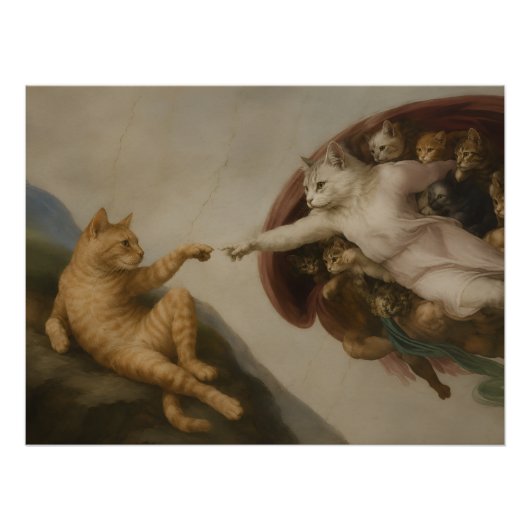 De Schepping van Adam Katten Renaissance Parodie K Perfect Poster (Voorkant)