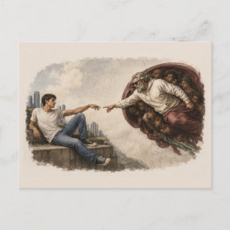 De Schepping van Adam - Moderne Twist Briefkaart
