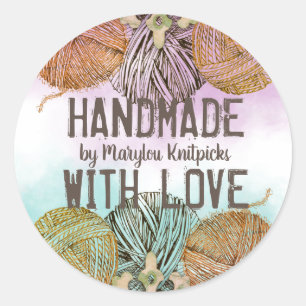 De schets van het garen het breien haakt de ronde sticker