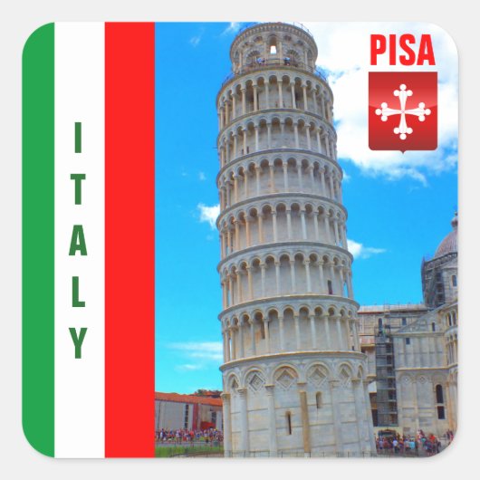 De scheve toren van Pisa en het Pisankruis Vierkante Sticker (Voorkant)