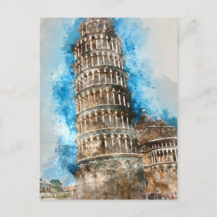 De scheve toren van Pisa in Italië Briefkaart