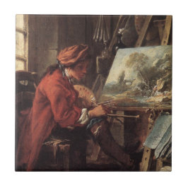 De schilder in zijn atelier (door François Boucher Tegeltje