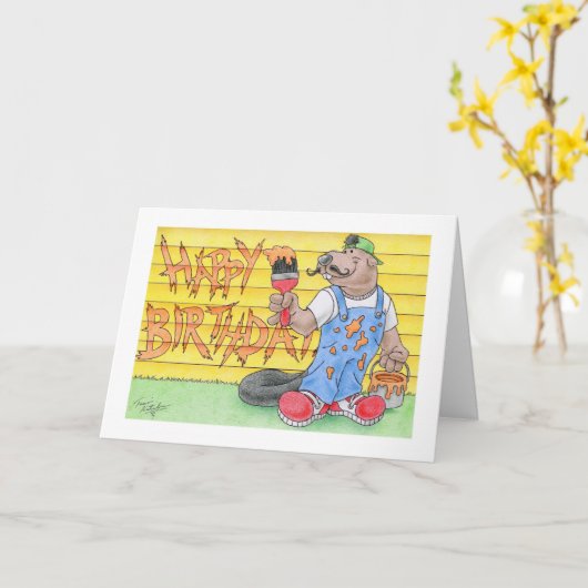 De Schilder van de Bever van de verjaardag Kaart (Gele Bloem)