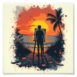 De schilder was onder de indruk van zijn schilderi foto afdruk