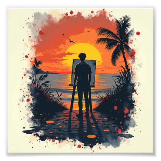 De schilder was onder de indruk van zijn schilderi foto afdruk (Voorkant)