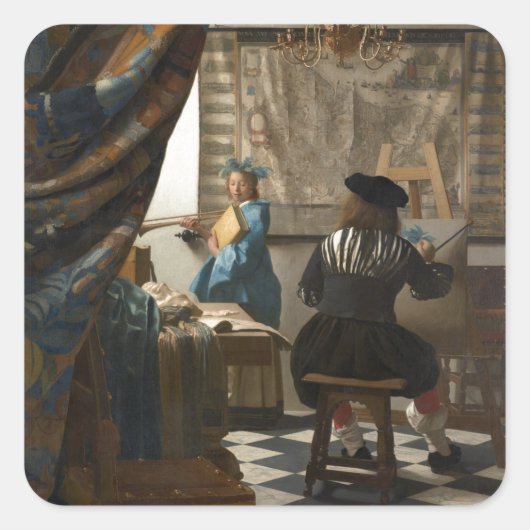 De schilderkunst van Johannes Vermeer Vierkante Sticker (Voorkant)