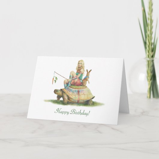 De schildpad en de haas, gelukkige verjaardag kaart (Voorkant)