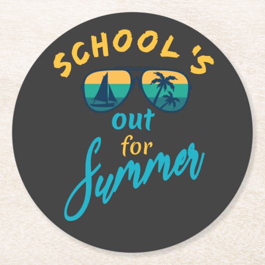 De school is in de zomer weg ronde kartonnen onderzetter (Voorkant)