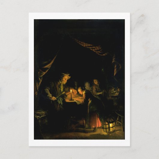 De schoolmeester, 1660-65 (olie op het paneel) briefkaart (Voorkant)