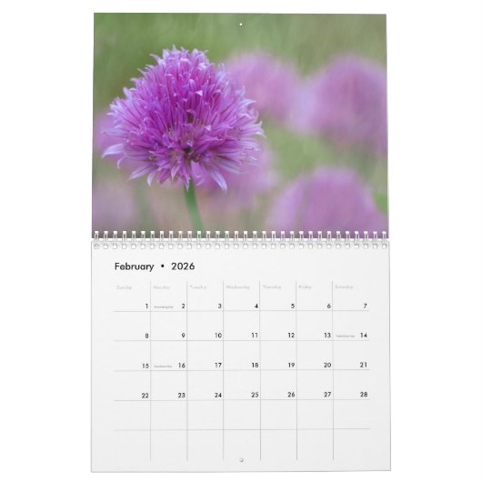 De schoonheid van de paarse bloemen kalender (Feb 2026)