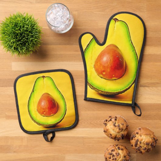 De schoonheid van een gezonde avocado ovenwant & pannenlap set (Top down)