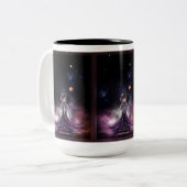 De schoonheid van het fractale kunstportret van Tr Tweekleurige Koffiemok (Voorkant links)
