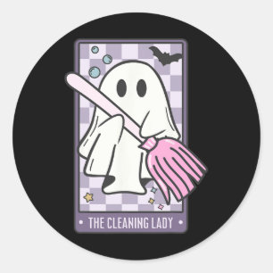 De schoonmaakster Tarot Kaart Halloween Huishoudst Ronde Sticker