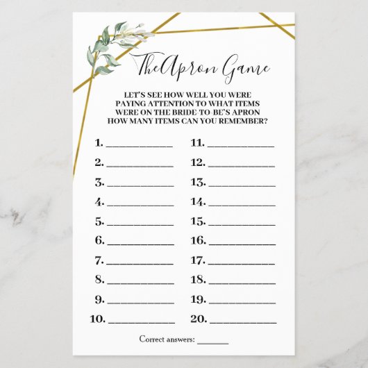 De Schort Game Greenery Gold Shower-Kaart Flyer (Voorkant)