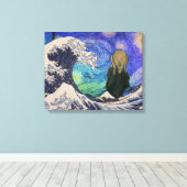 De schreeuw bij De Grote Golf Starnacht Canvas Afdruk (Insitu (Houten vloer))