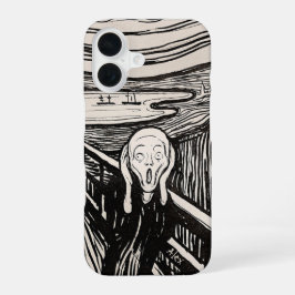 De Schreeuw – Edvard Munch – Aangepaste tekst iPhone 16 Hoesje