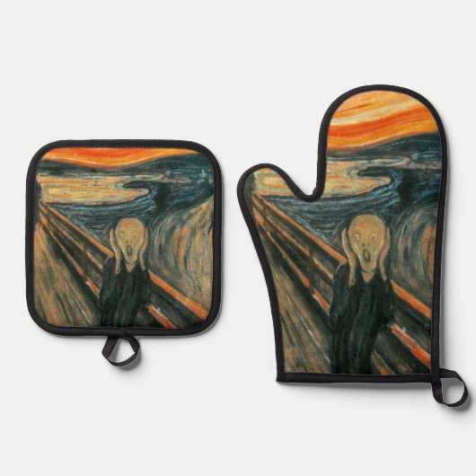 De schreeuw Edvard Munch moderne expressionistisch Ovenwant & Pannenlap Set (Voorkant)