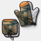 De schreeuw Edvard Munch moderne expressionistisch Ovenwant & Pannenlap Set (Voorkant / Achterkant)