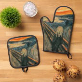 De schreeuw Edvard Munch moderne expressionistisch Ovenwant & Pannenlap Set (Top down)