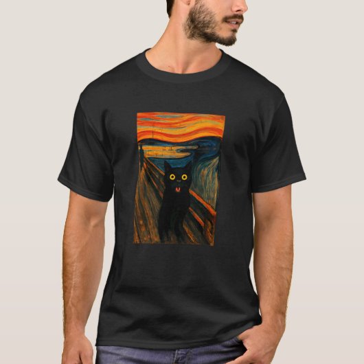 De Schreeuw Grappige Kat Schilderij Beroemde Kunst T-shirt (Voorkant)