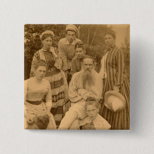 De schrijver Leo Tolstoy met zijn familie Vierkante Button 5,1 Cm