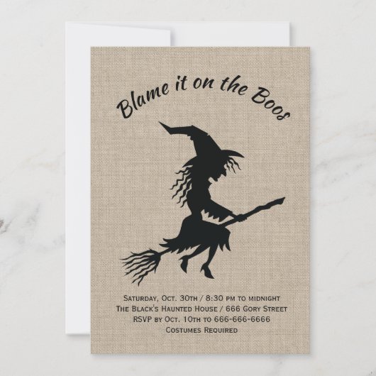 De schuld ligt bij de Boos Burlap Halloween Party Kaart (Voorkant)
