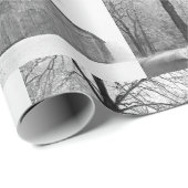 De schuur Vroege Sneeuw Herfst Zwart Wit Fotografi Cadeaupapier (Rol Hoek)