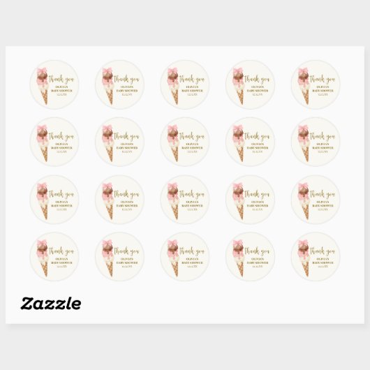 De Scoop Bow Ice Cream Baby shower Dank u Ronde Sticker (Vel)