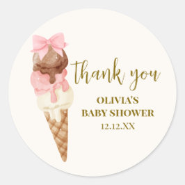 De Scoop Bow Ice Cream Baby shower Dank u Ronde Sticker