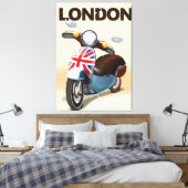 De  scooter Union jack van Londen reisposter. Canvas Afdruk (Insitu (Slaapkamer))