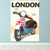 De  scooter Union jack van Londen reisposter. Canvas Afdruk (Insitu (Houten vloer))
