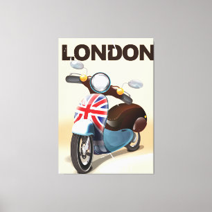 De scooter Union jack van Londen reisposter. Canvas Afdruk