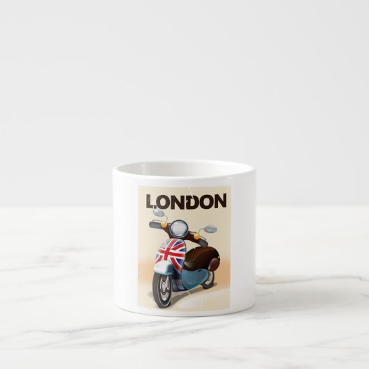 De  scooter Union jack van Londen reisposter. Espresso Kop (Voorkant)