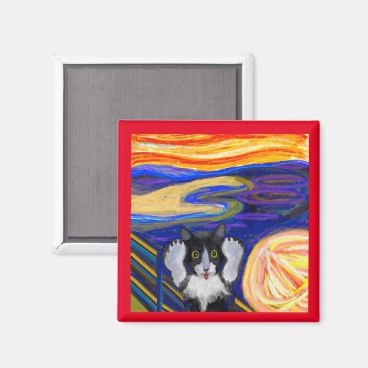 De Scream, FIne Art van Munch, Parody Cat Art Magneet (Voorkant / Achterkant)