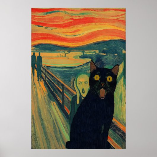 De Scream Kat Art Print Grappige Zwarte Kat Giclée (Voorkant)