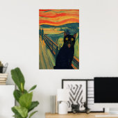 De Scream Kat Art Print Grappige Zwarte Kat Giclée (Thuiskantoor)