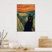 De Scream Kat Art Print Grappige Zwarte Kat Giclée (Keuken)