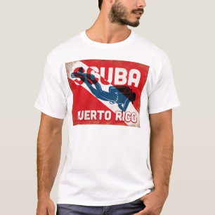 De Scuba-duiker van Puerto Rico - Blauwe Retro T-shirt