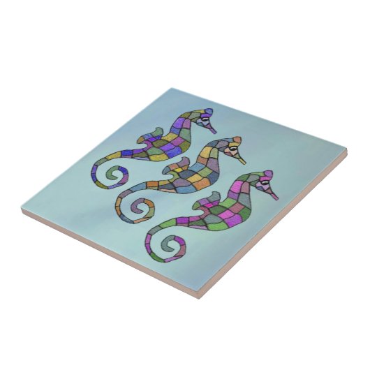 De Seahorse Rainbow Ceramic Tile Tegeltje (Zijkant)