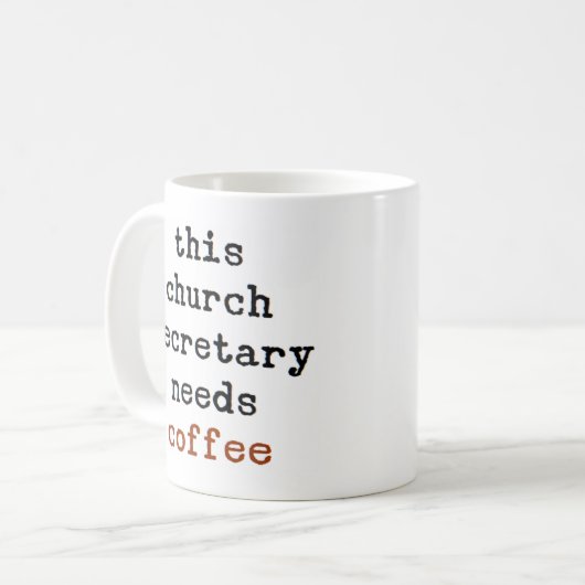 de secretaris van de kerk heeft koffie mok nodig (Voorkant links)